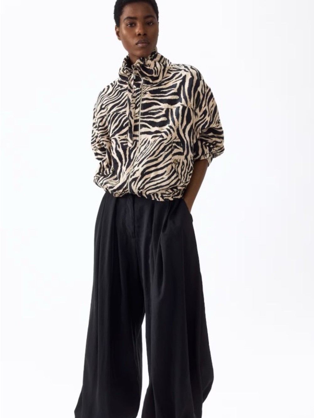H&M Zebra-Print Bomber Jacket in Beige and Black